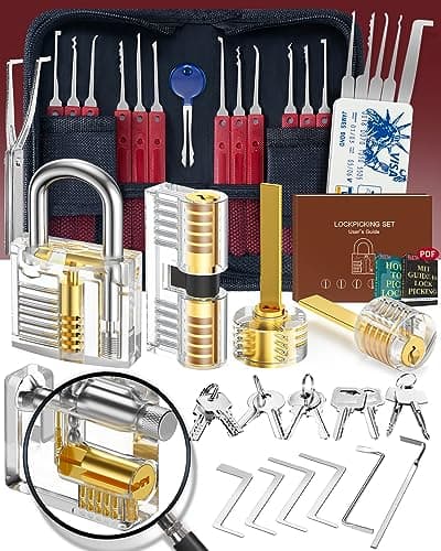 Eventronic Set Grimaldelli da 37+5 Pezzi, [2024 Nuova Edizione Pioneer & Nuova Esperienza Lockpick] Kit Scassinatore con 5 Trasparente Lucchetto, Lockpicking Set per Fabbri Principianti ed Esperti