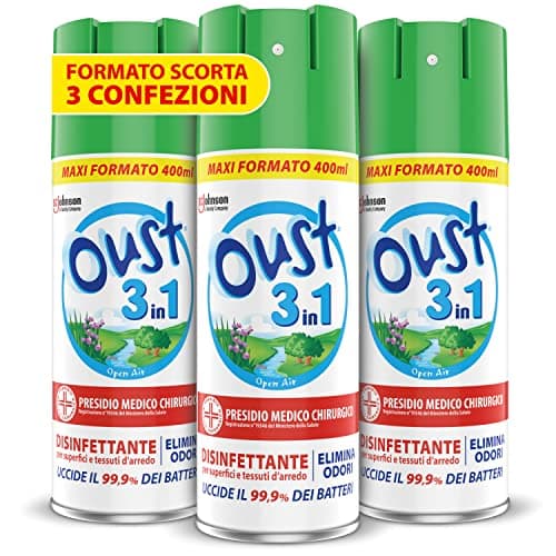 OUST 3in1 Spray Elimina Odori Disinfettante - 3 Confezioni da 400ml