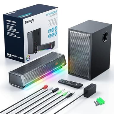 Smalody Altoparlanti TV, Altoparlante home theater Audio wireless Soundbar Altoparlante TV + Subwoofer per bassi, Bluetooth abilitato/Ingressi ottici/AUX/COAXIAL/Telecomando