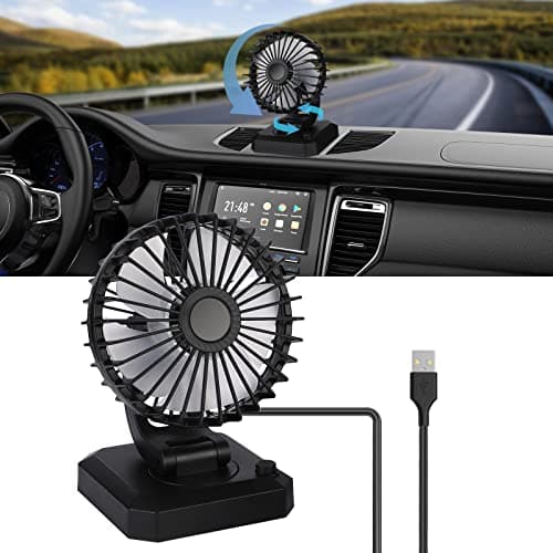 Coikes Ventilatore Auto 5V Rotazione di 360 Gradi Ventilatore per Veicol Multifunzionale Ventilatore da Tavolo Ricaricabile USB Ventilatore per Auto Portatile Ventola Elettrica per Auto, SUV, Camper