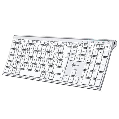iClever Tastiera Bluetooth, ricaricabile USB-C, tastiera wireless multidispositivo in acciaio inox full size, Bluetooth 5.1 fino a 3 dispositivi, Layout Italiano QWERTY