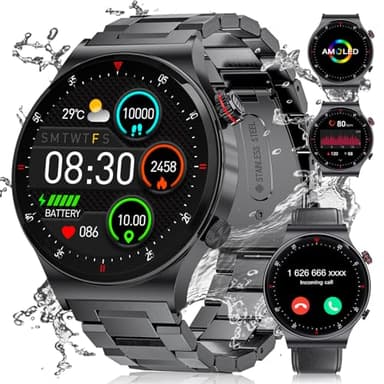 LIGE Smartwatch Uomo Chiamate Bluetooth,1,43''AMOLED Orologio Fitness Impermeabile IP68 con 120+Modalità Sportive,Cardiofrequenzimetro,Sonno,Notifiche WhatsApp Smartwatch per Android iOS Nero