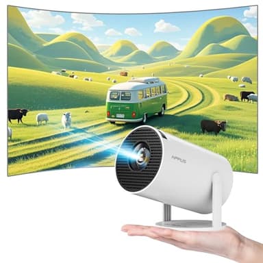 HIPPUS Mini Proiettore 4K Android 11 Portatile, WiFi 6 e Bluetooth 5.2, Rotazione 270° con Correzione Automatica Trapezio, Videoproiettore HD per Home Cinema e Intrattenimento, Bianco