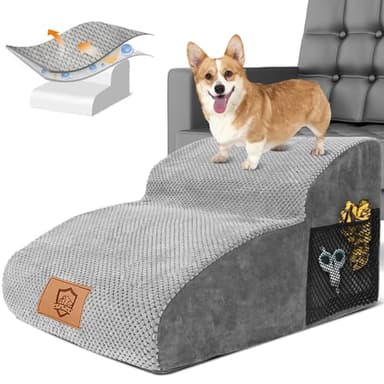 HEVOL Scale per Cani 2 Gradini, Antiscivolo Scala per Cani con Rimovibile Lavabile Copertura, Scaletta per Gatti in Spugna ad Alta Densità, Rampa per Cani per Animali Anziani Feriti, Grigio