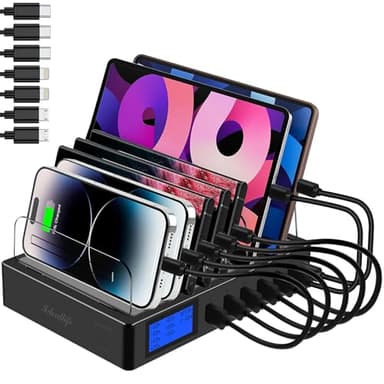 ideallife Stazione di ricarica per più dispositivi per 7 porte, caricatore USB veloce con tipo C PD20W QC3.0, docking station desktop 70W compatibile con iPhone, iPad, Samsung, smartphone i13