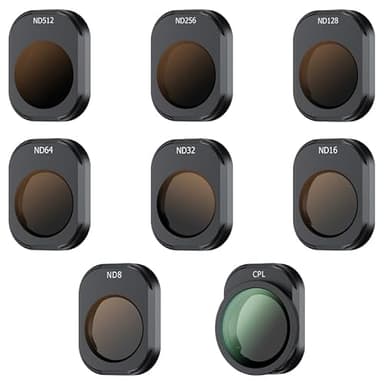 JJC Kit di filtri ND CPL per DJI Mini 4 Pro, confezione da 8 filtri fissi a densità neutra ND8 ND16 ND32 ND64 NND128 D256 ND512 filtri fissi a densità neutra polarizzatore CPL, filtro ND portatile