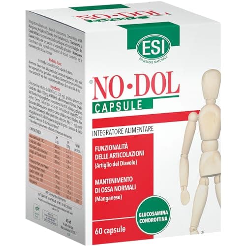 ESI - No-Dol, Integratore Alimentare a Base di Glucosamina e Condroitina, con Artiglio del Diavolo e Aloe Vera, a Sostegno delle Articolazioni e Cartilagini, Senza Glutine, 60 Capsule
