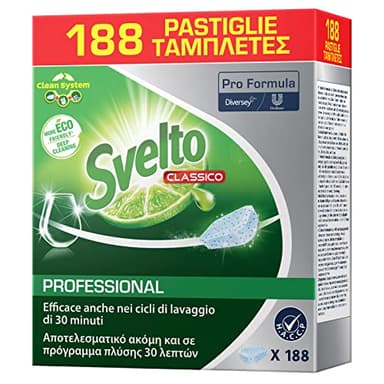 Svelto Professional Detersivo Classico in Pastiglie per Lavastoviglie Pro Formula Eco Detergente - Confezione da 188 Tabs