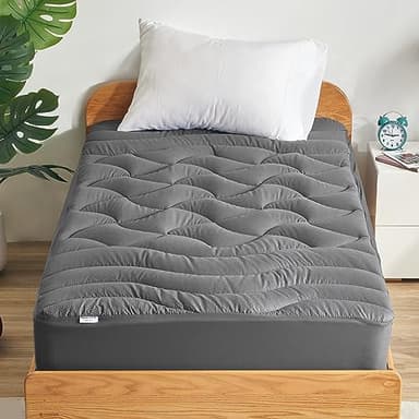 SLEEP ZONE Topper rinfrescante per materasso singolo, di alta qualità, per letto singolo, coprimaterasso imbottito, traspirante, lavabile, con tasca profonda da 20,3 a 53,3 cm (grigio, doppio, 39 x