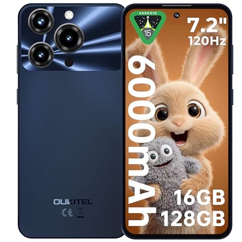 OUKITEL C69 Smartphone Android 15-7.2" HD+ Schermo Grande, 64MP+8MP Camera 6000mAh Telefono Cellulare, 16GB RAM+128GB ROM(TF 1TB) Cellulare 4G Dual SIM Telefono/Face ID/Impronta digitale/OTG,Nero