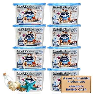 Deumidificatore Armadio Profumato all' Oceano 8 Pack x 230g-500ml Antimuffa Assorbi Umidità Elimina Umidità e Cattivi Odori per Armadi, Camere Da Letto, Bagno Cucina