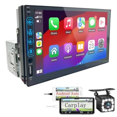 Autoradio 1 DIN con Schermo CarPlay & Android Auto – 7 Pollici Touchscreen Stereo Auto con Schermo, Radio Bluetooth Auto con Mirror Link/USB/FM, Supporta Telecamera Posteriore