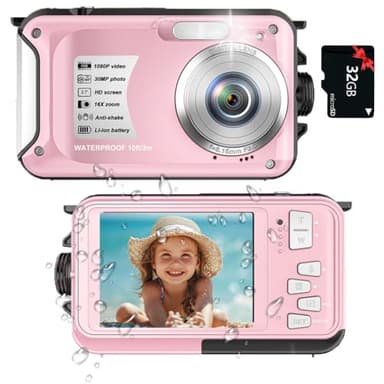 Fotocamera subacquea impermeabile con scheda 32 GB fotocamera subacquea 30 MP 1080P fotocamera digitale impermeabile per snorkeling 16X zoom digitale