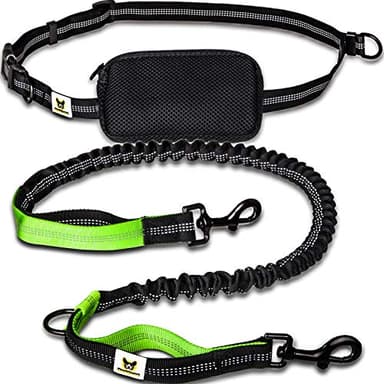 Guinzaglio da jogging | Per correre a mani libere, passeggiate ed escursioni | Corda di 120 cm (allungabile fino a 200 cm) con cintura in vita regolabile in nylon resistente allo strappo e con marsupio rimovibile