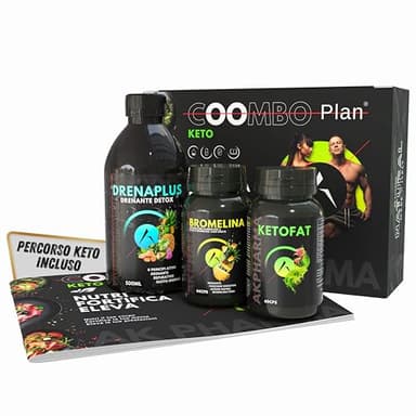 CoomboPlan® KETO Diet Box 3 in 1 Con Dieta Chetogenica - Drenante Forte - Bromelina Forte Drenante e Ketofat Percorso di 14 Giorni Donna Uomo Made In Italy