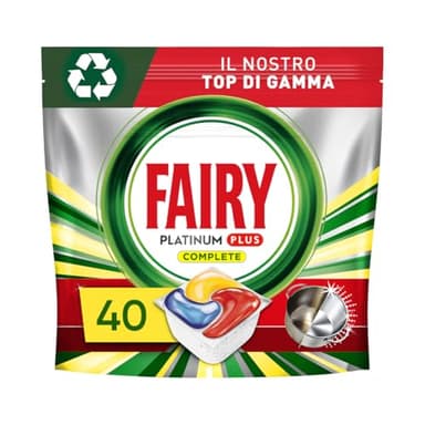 Fairy Platinum Plus Detersivo Pastiglie Lavastoviglie, Brillantante, 40 Capsule Lavastoviglie, Limone, Tecnologia Anti-Opaco, Contro Il Grasso e le Incrostazioni Ostinate Anche Nei Cicli Brevi