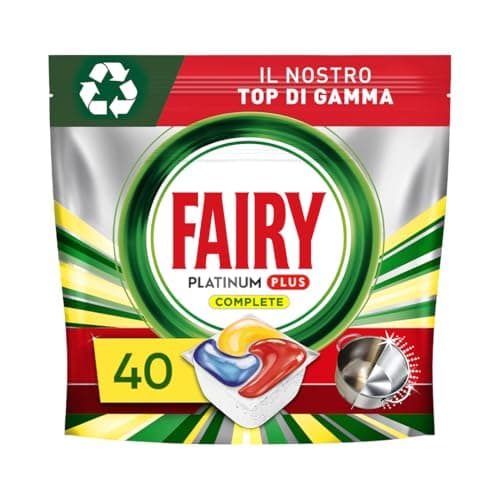 Pastiglie Per Lavastoviglie Fairy Platinum Plus Tutto In Uno Limone, 40 Capsule, La Migliore Pulizia Fairy Come Nuovo, Rimuove L’opacità E Previene Il Calcare