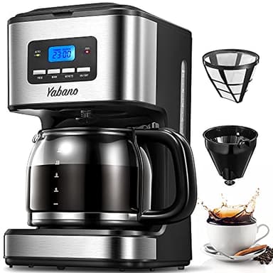 Yabano Macchina Caffe, Macchina Caffe Americano, Programmabile 1.5L Macchina da Caffè Americano con Timer, LED Pulsanti Touch, Filtro Permanente per Tè e Caffe, 900W, Acciaio Inox