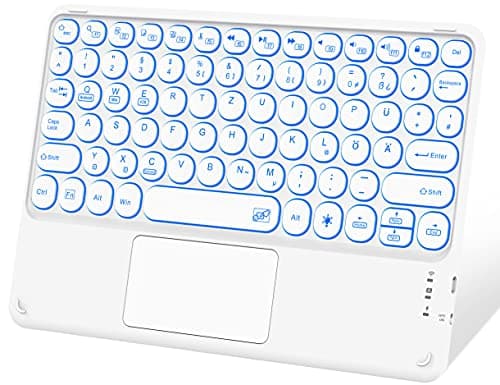 JANOLTY Tastiera Bluethooth retroilluminata, QWERTZ Tedesca portatile senza fili, tastiera per laptop, tastiera PC, tablet con touchpad per iPad Samsung iOS Android Windows