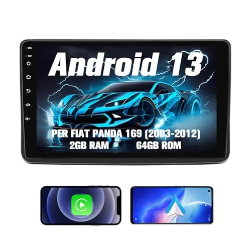 Hexinex 9 Pollici Autoradio per Fiat Panda 169 (2003-2012) 3 Serie Android 13 Car Radio (2+64GB) con CarPlay Android Auto GPS BT Comandi al Volante FM RDS