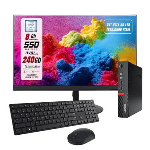 Lenovo Thinkcentre, Intel i7-6700 4 Core fino a 4 GHZ, Ram 8GB SSD NVMe 256GB WiFi, Monitor 24" Win 10, Pronto all'uso, Mouse e Tastiera inclusi (Ricondizionato)
