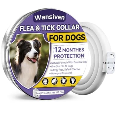 Wansiven Collari Antipulci per Cani, Collare Antipulci Regolabili da 65 cm, Protezione 12 Mesi
