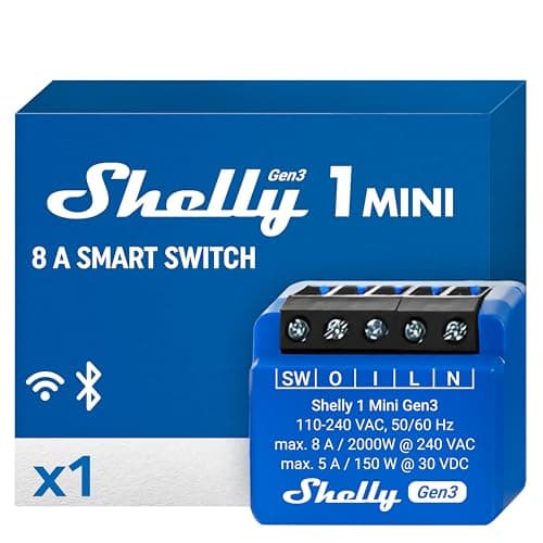Shelly 1 Mini Gen3, Relè Intelligente WiFi e Bluetooth, 1 Canale, 8A, Domotica, Contatti Puliti, Controllo Remoto Luci, Dimensioni Compatte, Alexa e Google Home, iOS e Android, Nessun Hub Necessario