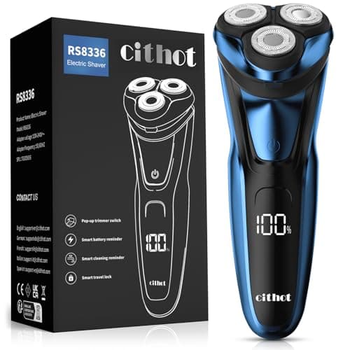 CITHOT Rasoio Elettrico Barba Con 3D Testine Rotanti IPX7 Impermeabile Uomo Con Display LCD Rasatura a Secco o con Schiuma Precisione Senza Fili (Blu)