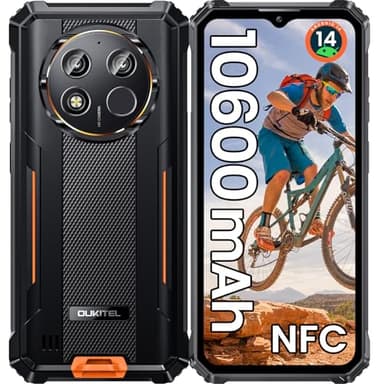OUKITEL WP28E Rugged Smartphone 2024-10600mAh Telefono Indistruttibile, 16GB+64B/1TB Smartphone Rugged Android 14, 6.52" Telefono Rugged, 13MP Cellulare Antiurto, 4G Dual SIM,GPS/OTG/NFC, Arancione