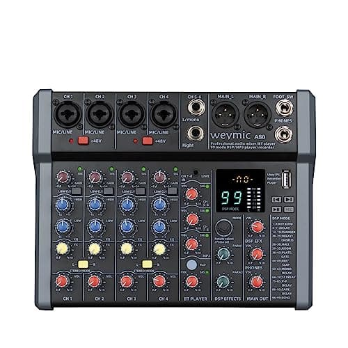 Weymic A80 Professional Mixer for Recording DJ Stage Karaoke Music Application w/ 99 DSP Effect USB Drive for Computer Input, XLR Microphone Jack, 48V Power (8-Channel)