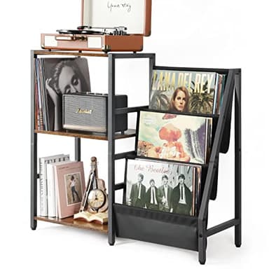 Bikoney Giradischi Vinili Stand Tavolino con Archiviazione Record in Vinile a 3 livelli, Espositore per Dischi in Vinile Fino a 200 album,Gabinetto del Supporto da Record in Vinile per Soggiorno
