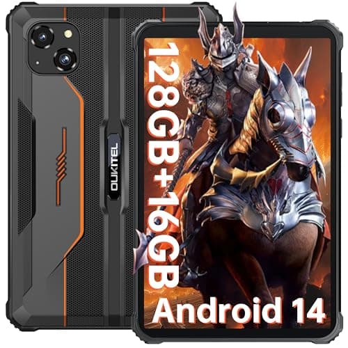 OUKITEL RT3 PRO Rugged Tablet - 8" HD Schermo - Android 14 16GB RAM + 128GB ROM/TF 1TB Tablet Robust MTK6769 Octa-Core 5150mAh 16MP+8MP Camera Tablet Impermeabile IP68/69K Dual SIM 4G Face ID Arancio