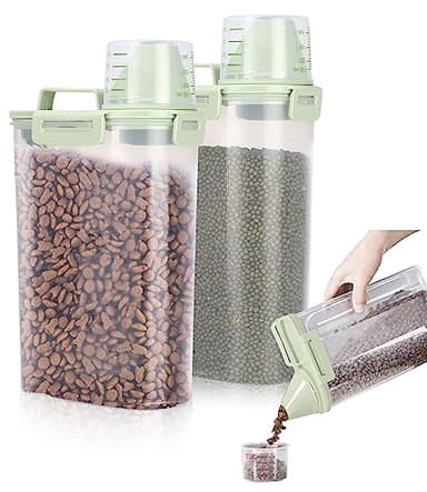 jutyum 2Pcs Contenitori Ermetico antiodore per Cani,Piccolo Contenitore per la Conservazione del 2L,Contenitori Alimentari,Porta Crocchette,Trasparente Contenitore per crocchette cane con misurino