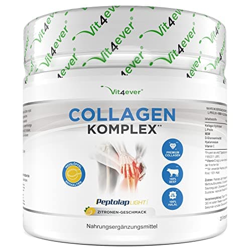 Complesso di collagene - 500 g - Polvere per articolazioni con peptidi idrolizzati di collagene, L-prolina, MSM, acido ialuronico, glucosamina e vitamina C - Altamente dosato - Al gusto di limone