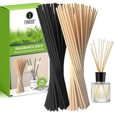 100 Pezzi Bastoncini Legno per Diffusore,Naturale Bastoncini Legno per Profumatori,bastoncini di ricambio per diffusore di aromi di,bastoncini di fragranza per stanza (Naturale,Nero)