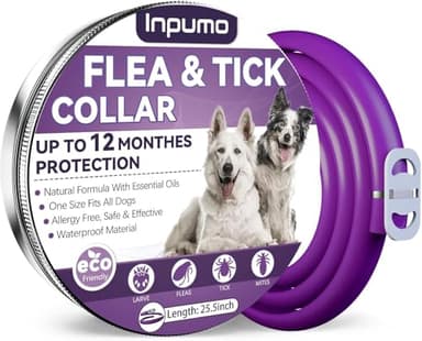 Inpumo Collare Antiparassitario Per Cani, 12 Mesi di Protezione, Collare Antipulci Cane Regolabile Naturale Impermeabile, Viola, 1PCS