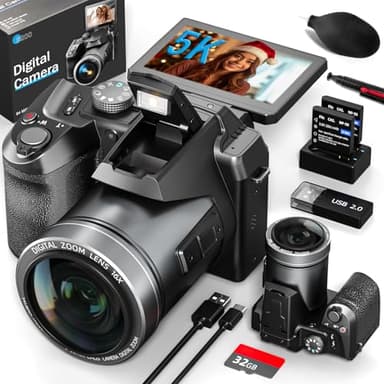 NBD Fotocamera Digitale, Videocamera 4K 48MP con Autofocus, Zoom Digitale 16x, Display a 180 Gradi Rotativo 3.0 pollici, Obiettivo grandangolare e macro, Scheda di Memoria 32G S205