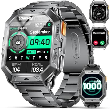 HIRREO Smartwatch Uomo con 1000 mAh Batteria Lunga Durata 2,13'' AMOLED Grande Schermo Impermeabile 10ATM, Chiamata Bluetooth 100+ Modalità Sport Contapassi/Bussola Smartwatch Uomo Android iOS