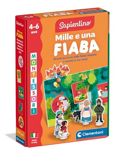 Clementoni Sapientino Montessori - Mille e Una Fiaba, Gioco Educativo Bambini 4-6 Anni, Carte per Costruire Storie, Stimola Sviluppo Linguistico e Cognitivo, Made in Italy, Lingua Italiana, 16846