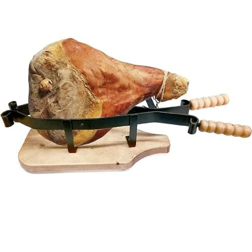 VIRSUS Porta prosciutto con Base e Manici in Legno e morsa in Ferro Verniciato, misuro 58x18 cm, fermaprosciutto per Taglio preciso a Mano a Coltello prosciutto Intero