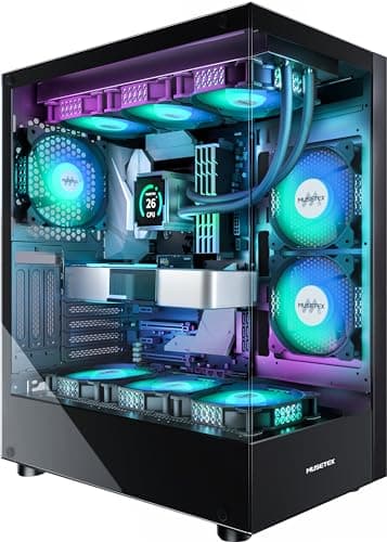 MUSETEX CASE PC ATX 6 ventole PWM ARGB preinstallate, case per computer Mid Tower Type-C con doppio vetro temperato a vista, case per PC da gioco, nero (K2)
