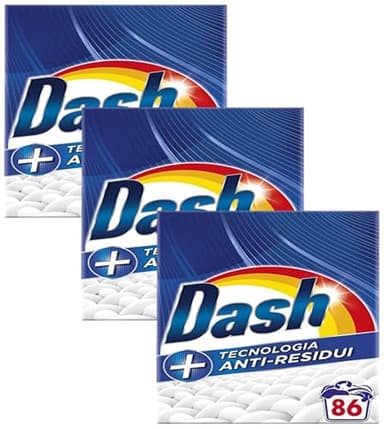 Dash Detersivo Lavatrice In Polvere, 86 Lavaggi, Tecnologia Anti-Residui, Rimuove Le Macchie, Efficace Anche A Freddo E In Cicli Brevi (Confezione da 3)