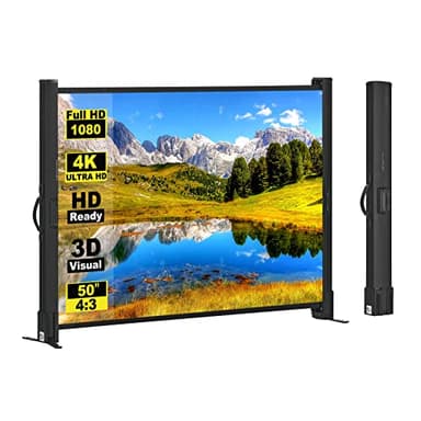 excelimage Schermo per proiettore con supporto, 50 pollici 4:3, telo portatile, facile da installare e trasportare, proiezione retrattile, perfetto per film al chiuso e all'aperto.
