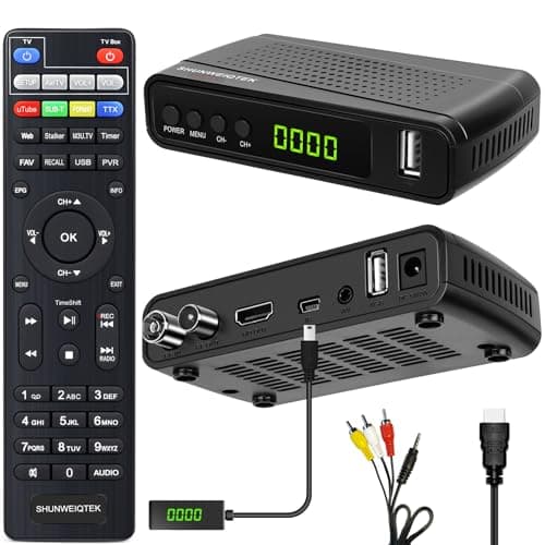 Decoder Digitale Terrestre 2025, H265 HEVC 10Bit Decodifica Fino a 1080P e 128MB RAM Offre Visiva Più Fluida, SHUNWEIQTEK Mini Decoder DVB-T2 Sintonizzazione Automatica, LCN USB PVR Telecomando 2in1