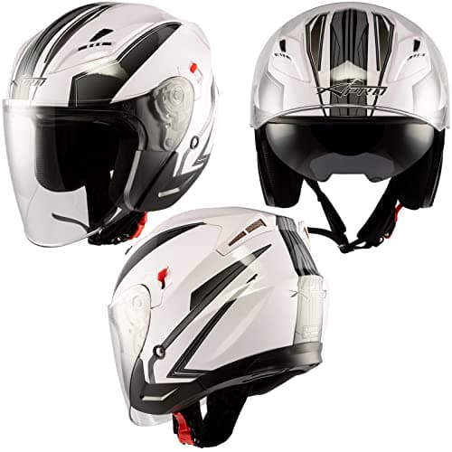 Moto Casco Jet Scooter Doppia Visiera ECE 22-06 Certificato Bianco Argento L