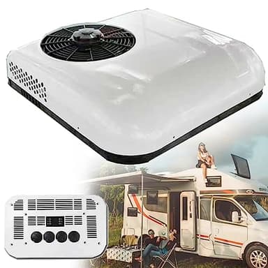 ELOMAS RV Condizionatore D'Aria 12V/24V DC,Elettrico All-In-One Aria Condizionatore RV,Per RV Caravan Truck Trattore 850W Parcheggio Condizionatore D'Aria,White-12V
