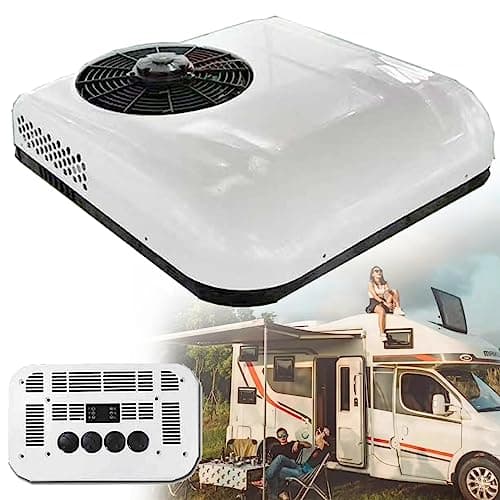 ELOMAS RV Condizionatore D'Aria 12V/24V DC,Elettrico All-In-One Aria Condizionatore RV,Per RV Caravan Truck Trattore 850W Parcheggio Condizionatore D'Aria,White-12V