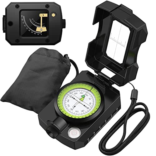 Proster Bussola Professionale Militare in Metallo con Inclinometro Lettura Facile e Accurata Caratteri Fosforescenti e Resistente all'acqua per Attività all'Aperto come Campeggio Caccia Escursionismo