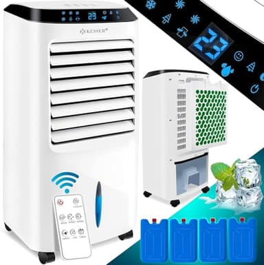 KESSER® 4in1 Condizionatore d'aria mobile | Telecomando | Ventilatore condizionatore d'aria | Serbatoio 8 L | Timer | 3 Fasi | Umidificatore ionizzatore | Raffreddatore d'aria | Bianco