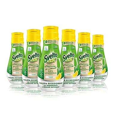 Svelto Gel Lavastoviglie Tutto in 1 Powered By Nature, 6 Pezzi da 36 Lavaggi, Detersivo Lavastoviglie con Ingredienti di Origine Naturale, Efficace nei Cicli Brevi, 100% Plastica Riciclata, Limone